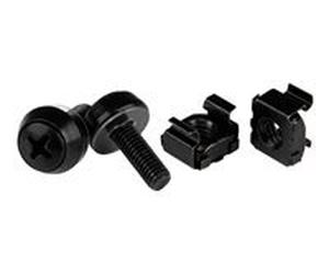 StarTech.com 50 Pack 10-32 Server Rack Cage Nuts and Screws with Washers, Rack Mount Hardware Kit, Network/IT Equipment Cabinet Clip/Captive Nuts & Bolts for Square Rack Holes, Black, TAA - 50-Pk 10-3