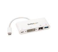 StarTech.com Adaptateur multiport USB-C - Adaptateur vidéo USB-C vers DVI-D (numérique) avec 60W Power Delivery(alimentation), GbE, USB-A - Mini station d'accueil portable USB-C/Thunderbolt 3