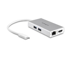 StarTech.com Adaptateur Multiport USB-C - Mini Station d'Accueil USB-C avec 4K HDMI - 60W PD Pass-Through, GbE, 2pt USB-A 3.0 Hub - Mini Dock USB Type-C pour Ordinateur Portable - Blanc