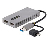 StarTech.com Adaptateur USB vers Double HDMI, USB A/C, 1x4K30Hz/1x1080p - Adaptateur vidéo - USB type A, 24 pin USB-C mâle pour 2 x 19 pin HDMI Type A femelle - gris - support 4K