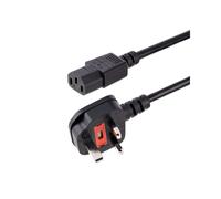 StarTech.com Câble d'Alimentation 3m BS 1363 vers IEC 320 C13, 18AWG, H05VV-F, 10A/250V, Noir, CE/RoHS. Connecteur C13 coudé 90°.