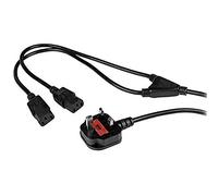 StarTech.com Câble d'Alimentation Informatique en Y de 2m RU, 18AWG, BS 1363 à 2x C13, 10A 250V, Câble d'Alimentation CA de Remplacement Noir, Câble d'Alimentation TV/Moniteur (PXT101YUK)