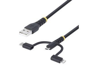 StarTech.com Câble de Charge USB de 1m Robuste, USB vers Lightning/Micro-USB/USB-C, Certifié Apple MFi, Gaine en Aramide, Cordon de Charge USB Universel 3-en-1 pour iPhone/iPad/Android