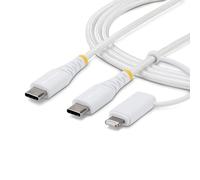 StarTech.com Câble de Recharge USB-C Robuste 2 en 1 de 2m avec Adaptateur Lightning, 30W/60W (3A), Certifié Apple MFi, Câble de Recharge USB-C Tressé