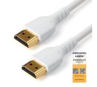 StarTech.com Câble HDMI Fin de 1m, Câble HDMI 2.0 Flexible Certifié Premium avec Ethernet, UHD 4K 60Hz HDR10, Conception Durable en Fibre d'Aramide avec Gaine en TPE, Blanc