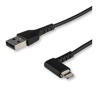 StarTech.com Câble USB-A vers Lightning Noir Robuste 2m Coudé à 90° - Câble de Charge/Synchronisation USB Type A vers Lightning en Fibre Aramide Robuste et Résistante - Certifié Apple MFi - iPhone