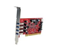 StarTech.com Carte contrôleur PCI à 4 ports USB 3.0 SuperSpeed - Adaptateur PCI 4x USB A (F) avec alimentation SATA / SP4 - Adaptateur USB - PCI-X profil bas - USB 3.0 x 4 - rouge - pour P/N: HBS304A2