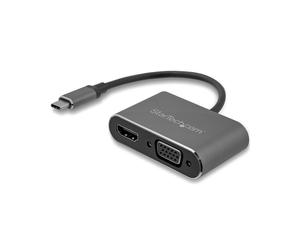 StarTech.com CDP2HDVGA Adaptateur USB-C vers HDMI 2.0 4K30Hz & VGA 1920x1200 Boîtier Aluminium, Câble Intégré 15cm, Audio 7.1, Chipset ITE IT6222