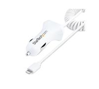 StarTech.com Chargeur Allume-Cigare Double USB 2.1A (4.2A Total) avec Câble Lightning Spiralé 1m - Blanc - 12W (5V) - Compatible iOS/Android