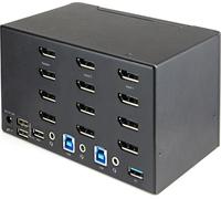StarTech.com Commutateur KVM 2 ports Quad Monitor DisplayPort - 4K 60 Hz UHDR - Commutateur KVM DP 1.2 avec hub USB 3.0 avec 2x ports USB 3.0(5 Gbit/s) et 4x ports USB 2.0 HID, audio - Hotkey - TAA (S