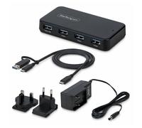 StarTech Hub USB-A à 4 Ports, 5 Gbps, Auto-Alimenté, Câble Hôte USB-C et USB-A 2 en 1, 1 Port de Chargement BC 1.2, Adaptateur Secteur 24W Inclus, MacBook et Windows
