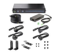 StarTech.com 16-Port Industrial USB 5Gbps Hub with Power Adapter, Metal Enclosure, Mountable, ESD Protection, Terminal Block Power, USB Charging, Dual-Host Switch - TAA - concentrateur (hub) - 16 port
