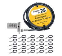 StarTech.com Lot de 25 Antivols Universels de 2m pour Ordinateur Portable, Câble de Sécurité Sérialisé pour PC, Compatible avec Noble Wedge®/Nano/K-Slot, Câble à Combinaison sans Clé