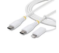 STARTECH.COM StarTech.com Câble de Recharge USB-C Robuste 2 en 1 de 1m avec Adaptateur Lightning, 30W/60W (3A), Certifié Apple MFi, Câble de