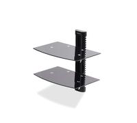 StarTech.com Support Mural Double Étagère AV Réglable - Verre Trempé Noir 2x7kg - Aluminium/Acier - 250x360x402mm - Gestion Câbles - Montage Mural Inclus