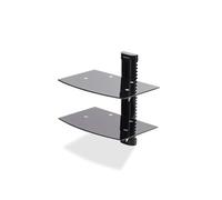 STARTECH Dual Floating Wall-Mounted AV Shelves, Adjustable Height Shelf For Under TV, Organize A/V Equipment On Black Tempered Glass Shelves