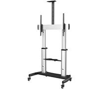 StarTech.com Pied TV Mobile - Chariot Support Télé Robuste Écrans 60-100" 100kg - Support TV Écran Plat sur Pied Roulettes - Hauteur Réglable - Support Télévision Universel + Étagères (STNDMTV100) chariot - pour écran plat - noir, argent