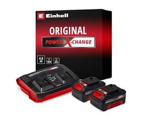 Starter Kit d'origine Einhell PXC 2X 4,0 Ah & Chargeur Double 3 A | 18 V | 900 W | 2 batteries + chargeur double 3 A | Temps de charge: 75 min | PXC | Li-Ion | Gestion de charge | Affichage LED
