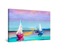 Startonight Impression sur Toile Aquarelle 6 Bateaux Colorés - Tableau Abstrait - Decoration Murale Salon Moderne - Image sur Toile - Grande 80 x 120 cm Idée Cadeau Élégante et Originale