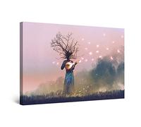 Startonight Impression sur Toile Arbre Femme Chantant - Tableau Abstrait - Decoration Murale Salon Moderne - Image sur Toile - 60 x 90 cm Idée Cadeau Élégante et Originale Effet Lumineux Nocturne
