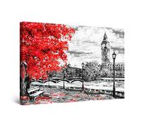 Startonight Impression Sur Toile Arbre Rouge et Big Ben Londres - Tableau Paysage - Decoration Murale Salon Moderne - Image sur Toile - 60 x 90 cm Idée Cadeau Élégante et Originale Lumineux