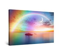 Startonight Impression sur Toile - Arc-en-Ciel et Lune - Tableau Decoration Murale Salon Moderne - Image sur Toile - Grande 80 x 120 cm Idée Cadeau Élégante et Originale Effet Lumineux Nocturne