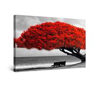 Startonight Impression sur Toile Banc d'Arbre Rouge - Tableau Abstrait - Decoration Murale Salon Moderne - Image sur Toile - 60 x 90 cm Idée Cadeau Élégante et Originale Effet Lumineux Nocturne