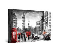 Startonight Impression sur Toile Big Ben Londres Noir Blanc Rouge - Tableau Abstrait - Decoration Murale Salon Moderne - Image sur Toile - 60 x 90 cm Idée Cadeau Élégante et Originale Lumineux
