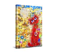Startonight Impression Sur Toile Chat Mignonne Drôle Rouge pour des Enfants - Tableau Animaux - Decoration Murale Salon Moderne - Image sur Toile - 60 x 90 cm Idée Cadeau Élégante et Originale