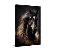 Startonight Impression sur Toile - Cheval d'Or Noir - Grande Tableau Decoration Murale Prêt à Accrocher Peinture Moderne et Contemporaine Grande 80 x 120 cm Idée Cadeau Élégante et Originale