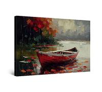 Startonight Impression sur Toile Décor de Lac de Bateau Rouge - Tableau Abstrait - Decoration Murale Salon Moderne - Image sur Toile - Grande 80 x 120 cm Idée Cadeau Élégante et Originale