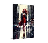 Startonight Impression sur Toile Femme Rouge à Sin City - Tableau Abstrait - Decoration Murale Salon Moderne - Image sur Toile - Grande 80 x 120 cm Idée Cadeau Élégante et Originale Lumineux