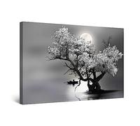 Startonight Impression sur Toile Fleur Arbre et Lune, Art Encadré Imprimée Tableau Motif Moderne Décoration Tendu sur Chassis Prêt à Accrocher 60 x 90 cm Idée Cadeau Élégante et Originale