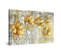 Startonight Impression sur Toile Grunge Fleurs d'Or - Tableau Abstrait - Decoration Murale Salon Moderne - Image sur Toile - Grande 80 x 120 cm Idée Cadeau Élégante Originale Effet Lumineux Nocturne