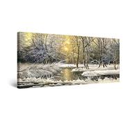 Startonight Impression Sur Toile Hiver Sur Le Lac, Tableau Paysage - Decoration Murale Salon Moderne - Image sur Toile - 60 x 120 cm cm Idée Cadeau Élégante et Originale Effet Lumineux Nocturne