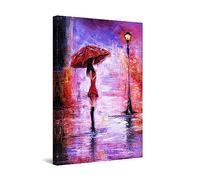 Startonight Impression Sur Toile Jour de Pluie Violet, Femme et Parapluie Rouge, Tableau Abstrait - Decoration Murale Salon Moderne - Image sur Toile - Grande 80 x 120 cm Idée Cadeau Élégante