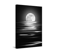 Startonight Impression Sur Toile La Lune, Tableau Paysage Blanc et Noir- Decoration Murale Salon Moderne - Image sur Toile - 60 x 90 cm Idée Cadeau Élégante et Originale Effet Lumineux Nocturne