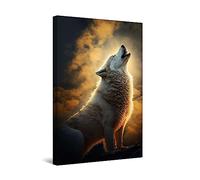 Startonight Impression sur Toile - Loup Blanc la Nuit - Grande Tableau Decoration Murale Prêt à Accrocher Peinture Moderne et Contemporaine Grande 80 x 120 cm Idée Cadeau Élégante et Originale