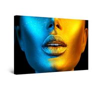 Startonight Impression sur Toile Lumineux Femme du Mode Or Bleu - Tableau Abstrait - Decoration Murale Salon Moderne - Image sur Toile - Grande 80 x 120 cm Idée Cadeau Élégante et Originale