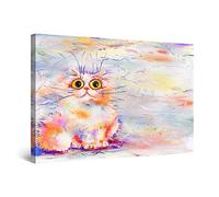 Startonight Impression Sur Toile Lumineux Peinture Pour les Enfants Joli Chat Coloré, Tableau Animaux Decoration Murale Salon Moderne - Image sur Toile - 60 x 90 cm Idée Cadeau Élégante et Originale