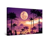 Startonight Impression sur Toile Lumineux Soirée Pourpre dans Miami et la Lune - Tableau Abstrait - Decoration Murale Salon Moderne - Image sur Toile - 60 x 90 cm Idée Cadeau Élégante et Originale