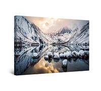 Startonight Impression Sur Toile Montagnes Enneigées, Tableau Paysage - Decoration Murale Salon Moderne - Image sur Toile - 60 x 90 cm Idée Cadeau Élégante et Originale Effet Lumineux Nocturne