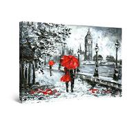 Startonight Impression sur Toile Noir et Blanc Londres Parapluie Rouge - Tableau Abstrait - Decoration Murale Salon Moderne - Image sur Toile - 60 x 90 cm Idée Cadeau Élégante et Originale Lumineux