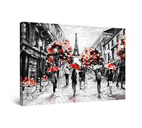 Startonight Impression sur Toile Paris Noir et Blanc Rouge - Tableau Abstrait - Decoration Murale Salon Moderne - Image sur Toile - 60 x 90 cm Idée Cadeau Élégante et Originale Effet Lumineux Nocturne