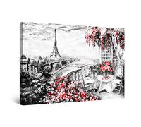 Startonight Impression sur Toile Paris Terrasse Noir Blanc Rouge - Tableau Abstrait - Decoration Murale Salon Moderne - Image sur Toile - Grande 80 x 120 cm Idée Cadeau Élégante et Originale Lumineux