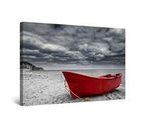 Startonight Impression Sur Toile Peinture Bateau Rouge sur la Plage Ciel Surréaliste, Tableau Paysage - Decoration Murale Salon Moderne - Image sur Toile - 60 x 90 cm Idée Cadeau Élégante et Originale