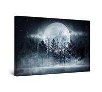 Startonight Impression sur Toile Pleine Lune et Arbres - Tableau Abstrait - Decoration Murale Salon Moderne - Image sur Toile - 60 x 90 cm Idée Cadeau Élégante et Originale Effet Lumineux Nocturne