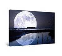 Startonight Impression Sur Toile Pleine Lune Sur L'eau, Tableau Paysage- Decoration Murale Salon Moderne - Image sur Toile - 60 x 90 cm Idée Cadeau Élégante et Originale Effet Lumineux Nocturne