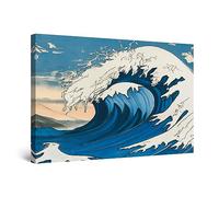 Startonight Impression sur Toile Tableau Abstrait Vague Blanc Bleu Plage - Tableau de l'été - Decoration Murale Salon Moderne - Image sur Toile - Grande 80 x 120 cm Idée Cadeau Élégante et Originale