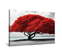 Startonight Impression sur Toile - Tableau Rivière Arbre Rouge Grande Tableau Decoration Murale Prêt à Accrocher Arbres Peinture Moderne et Contemporaine 60 x 90 cm Idée Cadeau Élégante et Originale